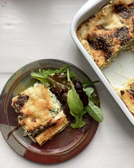 Rachel Roddy's Dish for Layered Pasta with Zucchini and A Trio of Cheeses